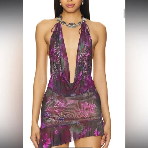 Jaded London Sheer Glitter Backless Dress - threedaughtersproperties.com